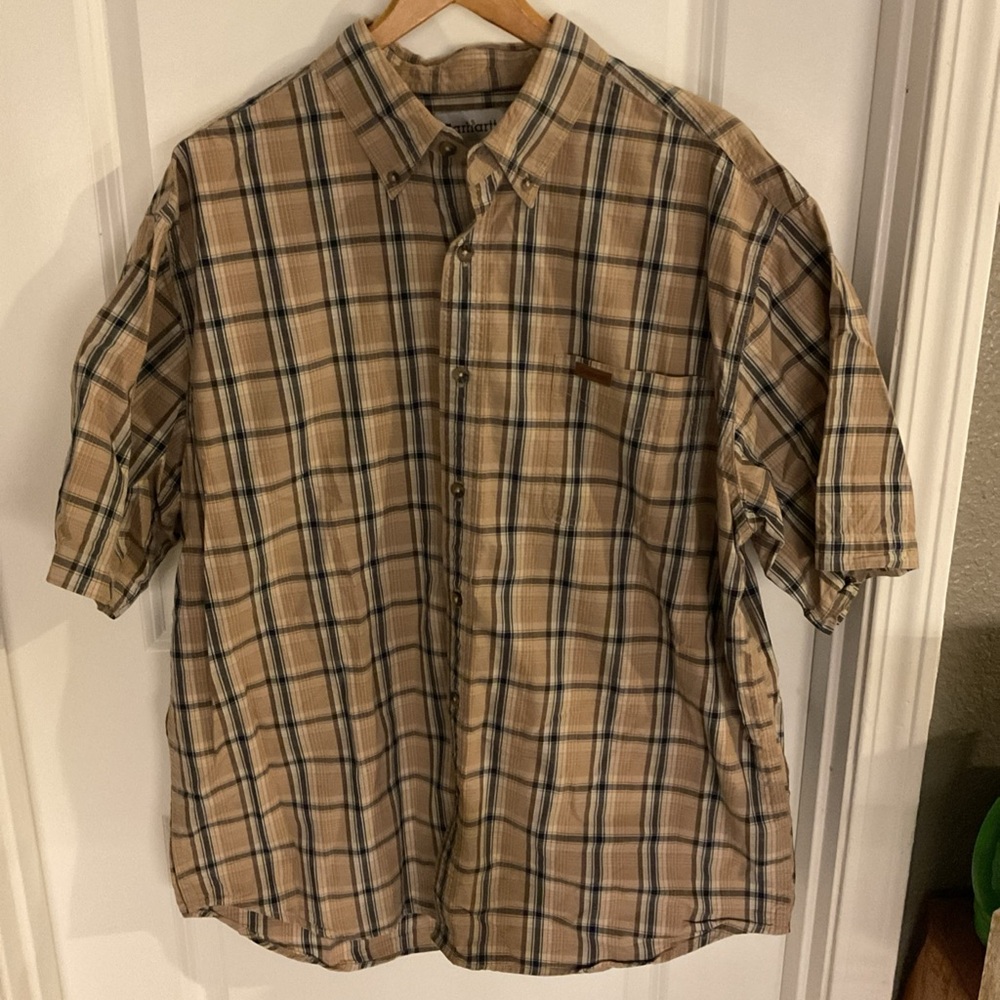 Carhartt - Button Down Plaid Short Sleeve Shirt - Brown - Men’s Size X-Large